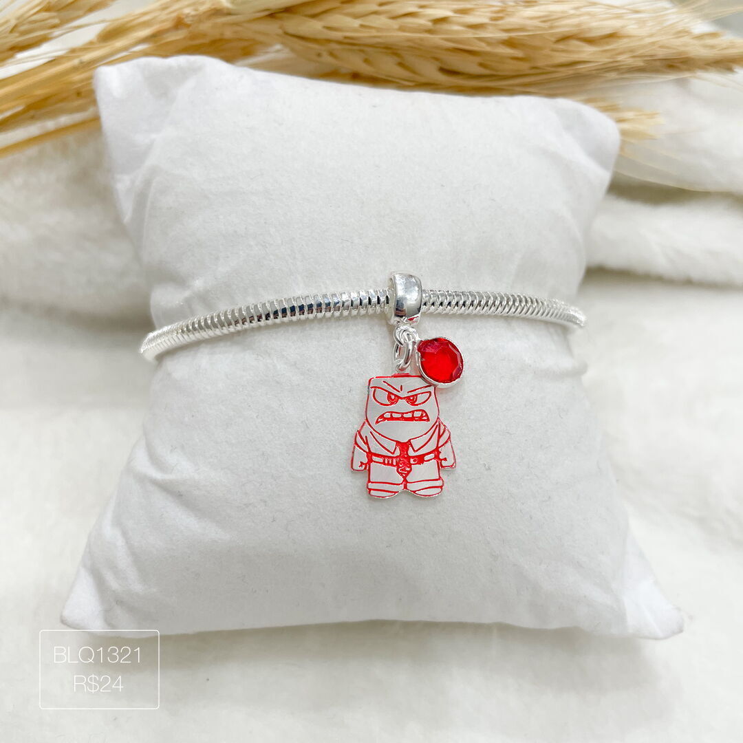 Berloque Divertidamente Raiva Pendurado Esmaltado Prateado